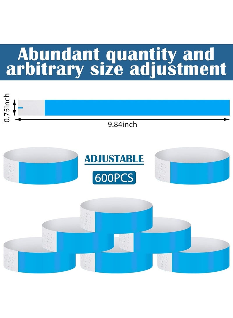 600 Packs Paper Wristbands for Events - Neon, Colored, Waterproof Club Arm Bands - Lightweight Identification for Concert, Bar Entrance Admission (Blue) - Image 2